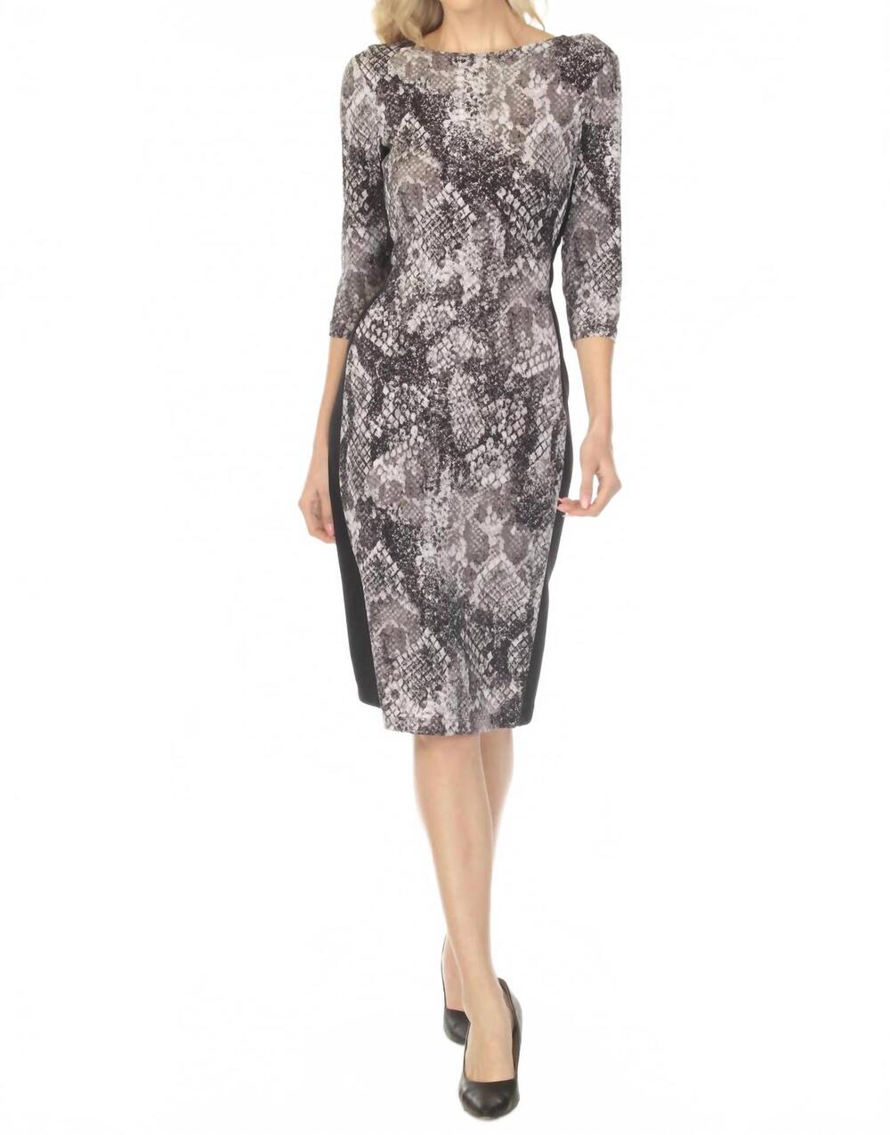 NEW JOSEPH RIBKOFF snakeskin waist tie sheath dress in grey/black